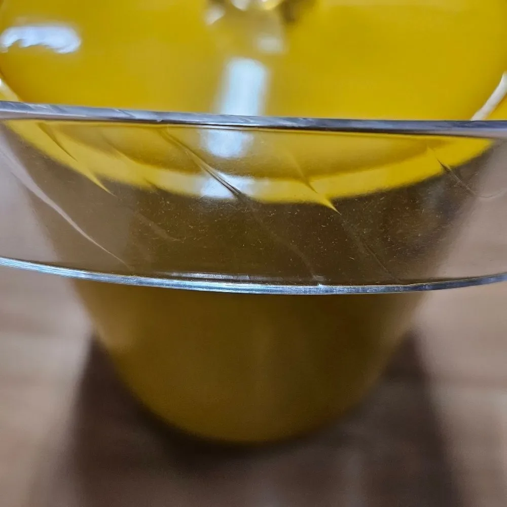 Vintage MCM Yellow Vinyl Insulated Lucite Handle Retro Ice Bucket Barware Cooler